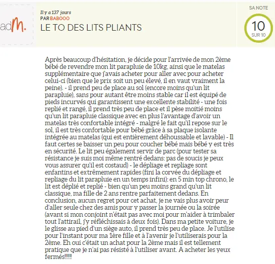 témoignage sur le babybjorn lit parapluie